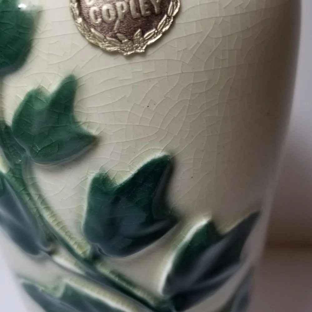 Vintage Royal Copley cream with green ivy ceramic vase Orignal Sticker